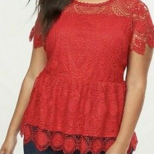 Lane Bryant Red Lace Peplum Top Size 26